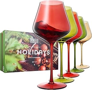 Khen Festive & Holiday Colored Wine Glasses Set of 5 In Luxurious Gift Box – 20oz Stemmed Goblets, Thanksgiving Dinner, Entertaining – Wedding Red, Green & Gold Glassware for Party Celebrations - image 1 of 1