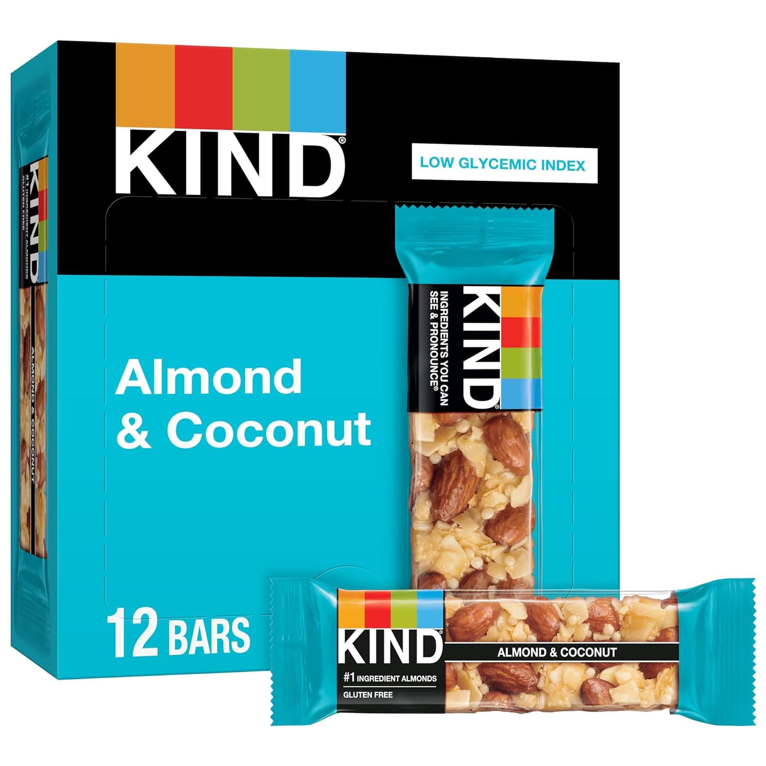 KIND Nut Bars, Almond & Coconut, Healthy Snack Bars, Gluten Free, Low Sodium, 3g Protein, 12 Count - image 1 of 1