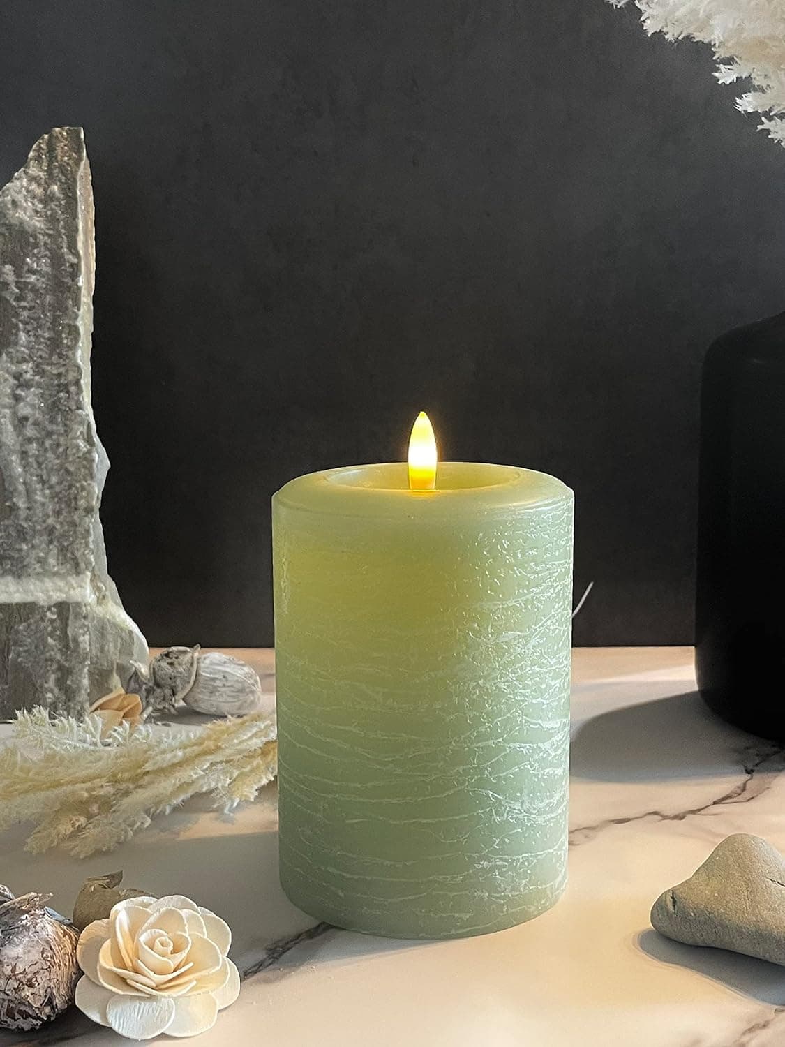 LumiPur Signature Natural Glow Flickering Flameless LED Wax Pillar Candle (3.5" x 5", Sage Green) - image 1 of 1