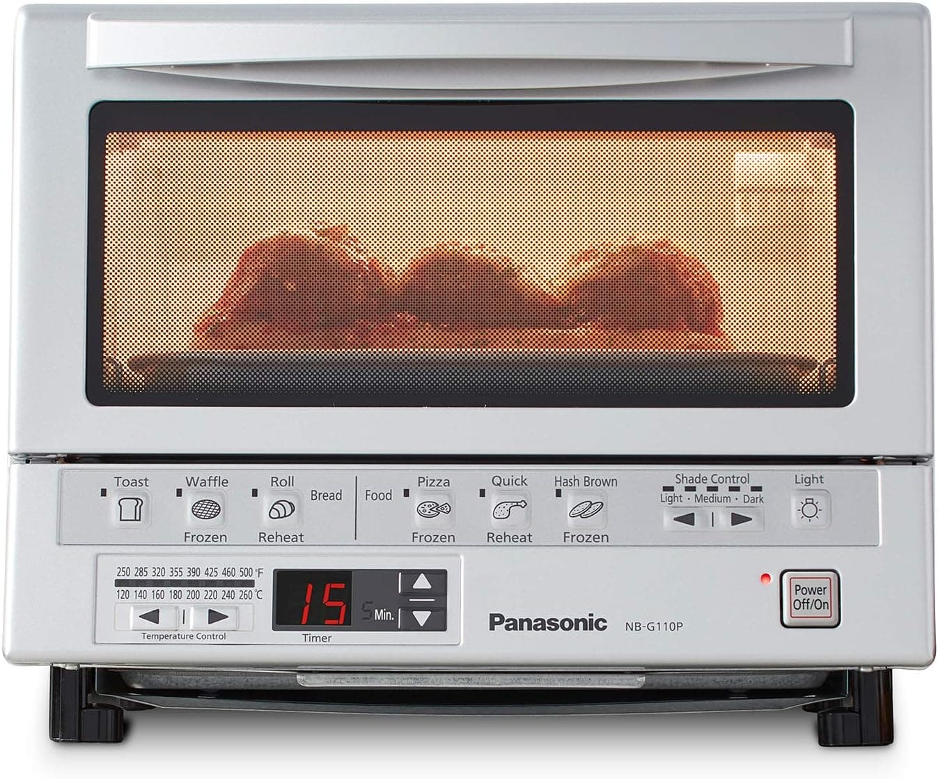 Panasonic FlashXpress Toaster Oven Countertop, 4-Slice Compact Size with Double Infrared Heating, 6 Auto Cook Options and Precise Temperature Control, 1300W - NB-G110P (Silver) - image 1 of 1
