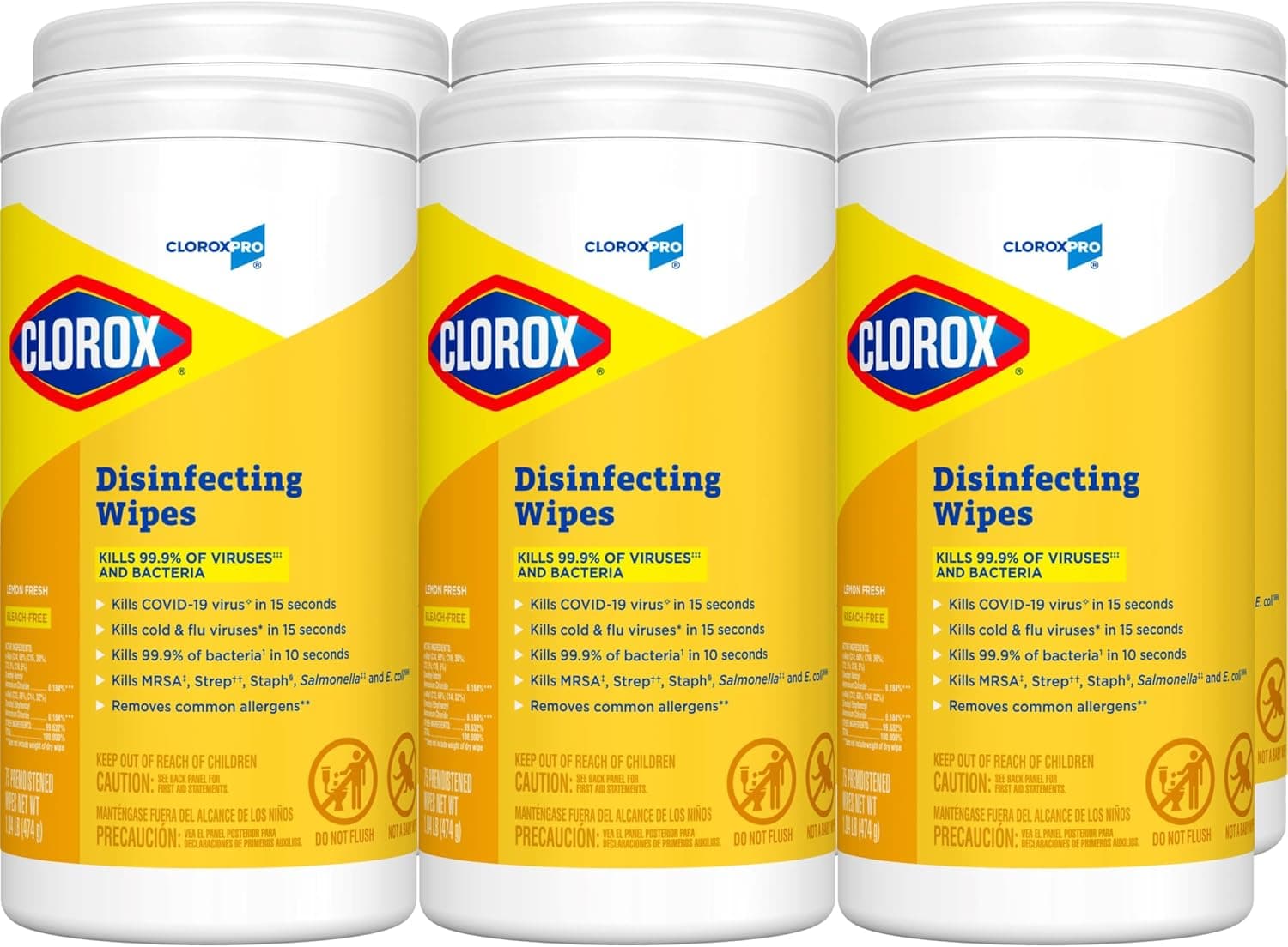 CloroxPro Clorox Disinfecting Wipes, Lemon Fresh, 75 Count, Pack of 6 (Package May Vary) - image 1 of 1