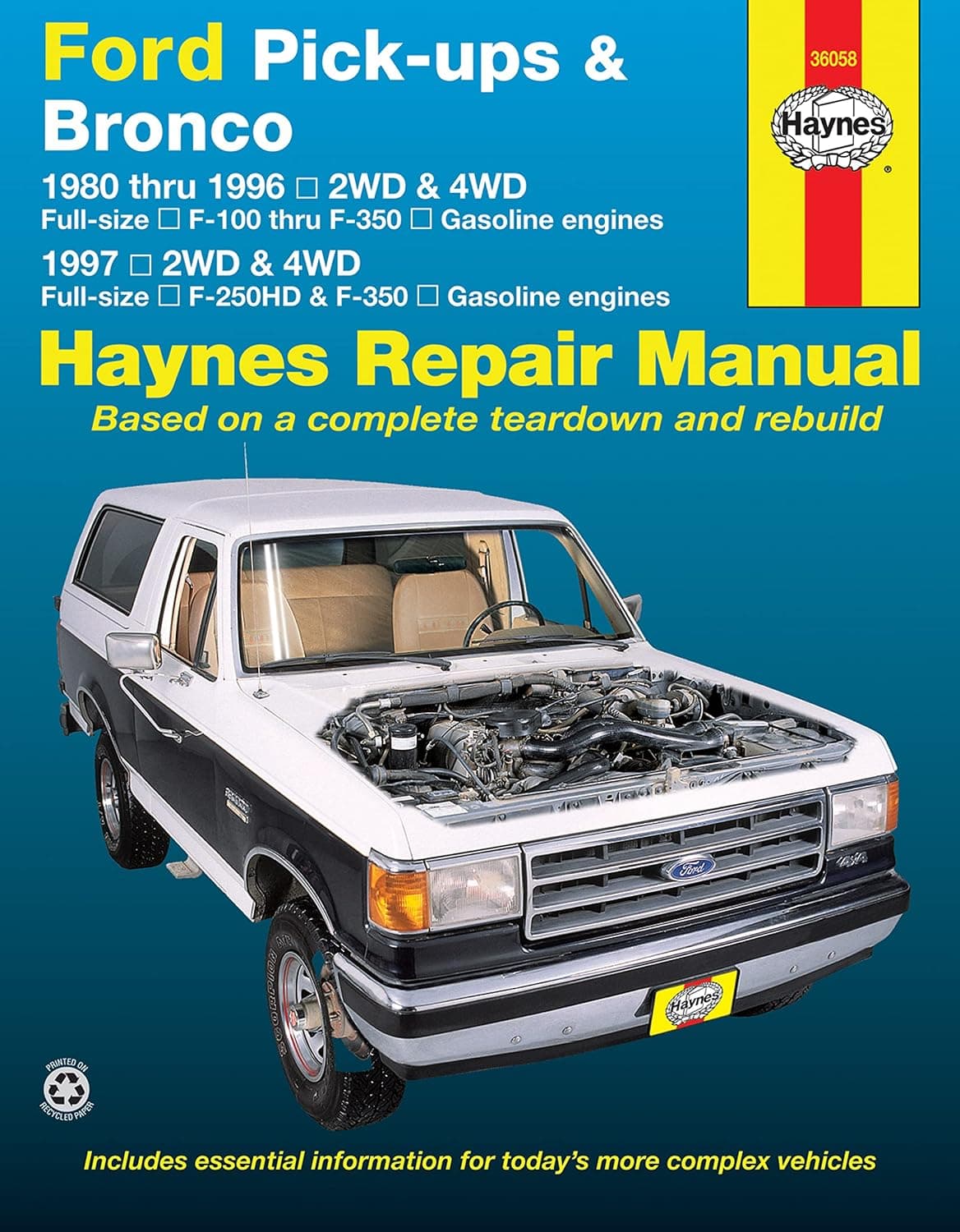 Ford Pick-ups F-100, F-150, F-250 & Bronco (80-96) & F-250HD & F-350 (97) Haynes Repair Manual (Does not include information specific to diesel engine or Super Duty models.) - image 1 of 1