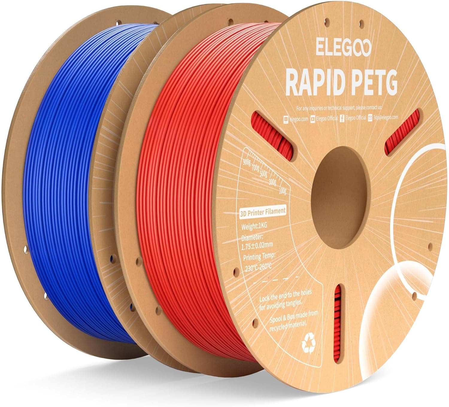 ELEGOO Rapid PETG Filament 1.75mm Blue & Red 2KG, High Speed 600mm/s 3D Printer Filament Dimensional Accuracy +/- 0.02 mm, 1kg Cardboard Spool(2.2lbs) Fits for Most FDM 3D Printers - image 1 of 1