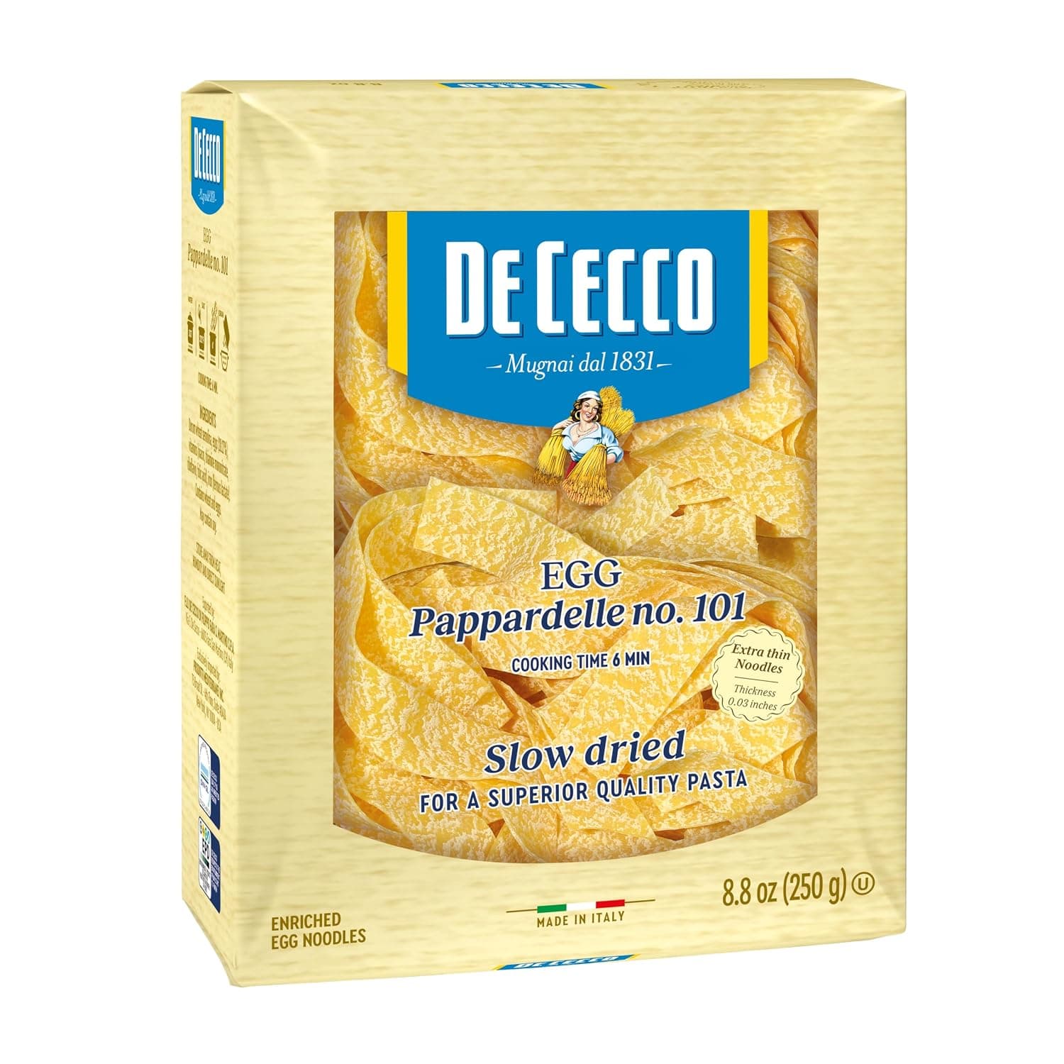 De Cecco Egg Pappardelle No. 101 Pasta, 8.8 Oz, Authentic, Slow Dried, Made with Cage Free Eggs & Durum Wheat, Versatile Pasta for Sauces & Recipes, Made in Italy - image 1 of 1