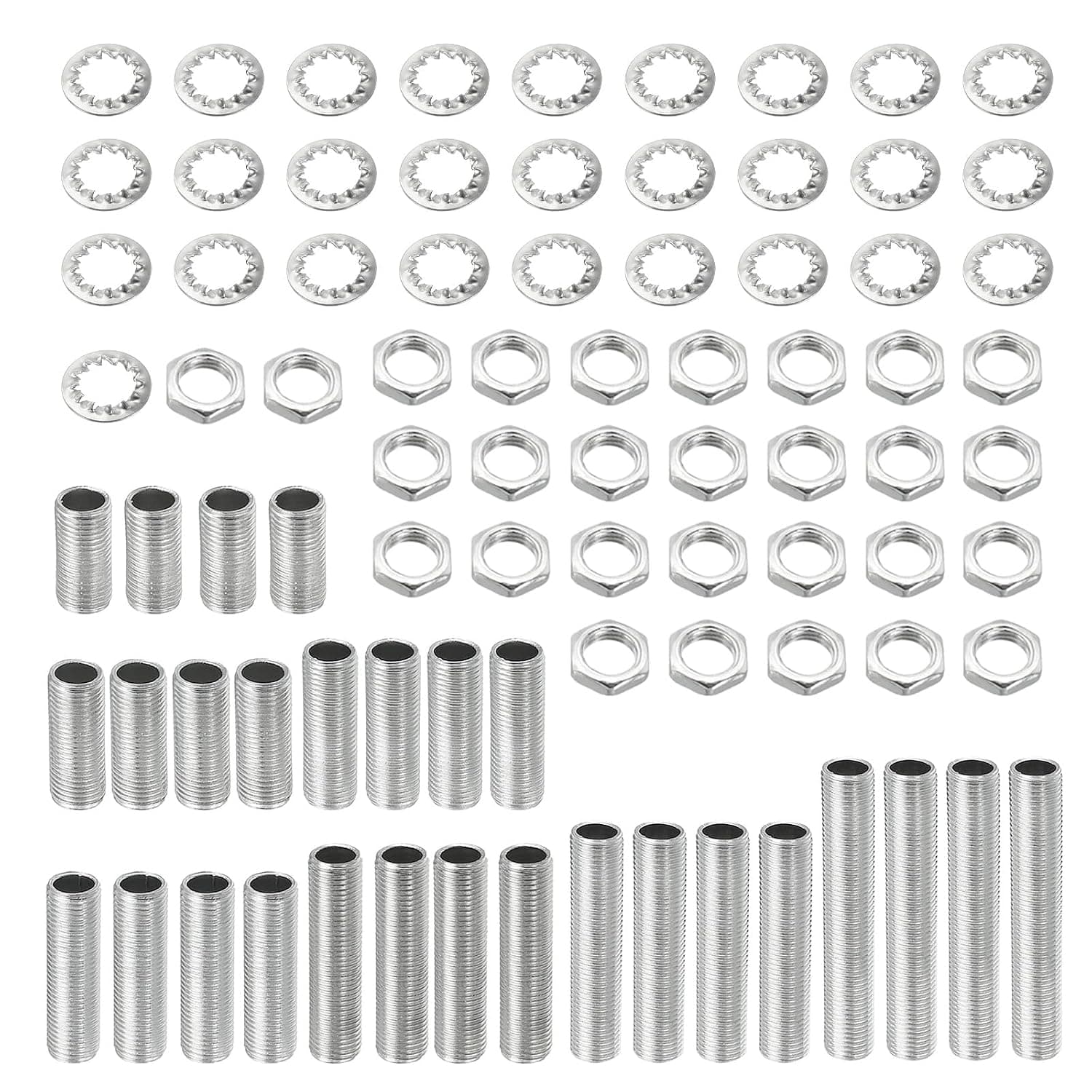 MECCANIXITY Lamp Pipe Kit with Lock Nuts Teeth Washers 1/8IP Thread Fasteners Assortment for Chandelier Ceiling Light Repair Assembly DIY Hardware, Pack of 84 - image 1 of 1
