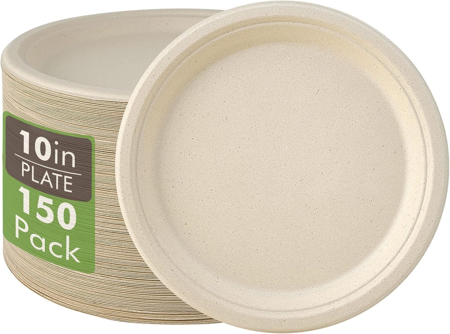 Vplus 150 Pack Compostable Disposable Paper Plates 10 inch Super Strong 100% Bagasse Natural Biodegradable Eco-Friendly Sugarcane Plates(nature) - image 1 of 1