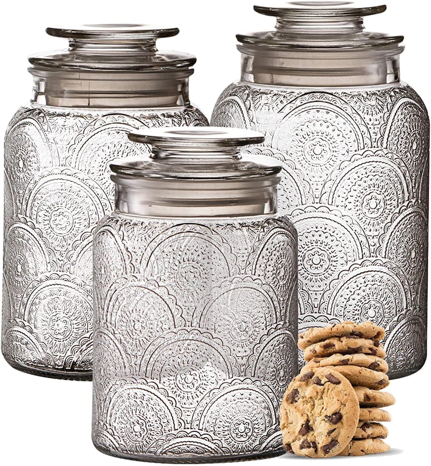 Le'raze Food Storage Containers with Airtight Lids - Retro Design - Pantry Organization, Glass Canisters Storage for Cookies, Tea, Sugar, Candy Jars, Sugar Packet, Set of 3 - image 1 of 1