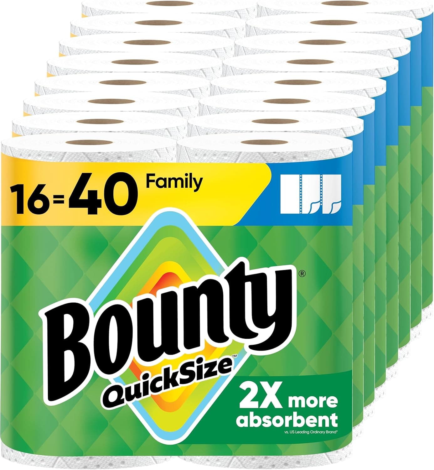 Bounty Paper Towels Quick Size, White, 16 Family Rolls = 40 Regular Rolls - image 1 of 1