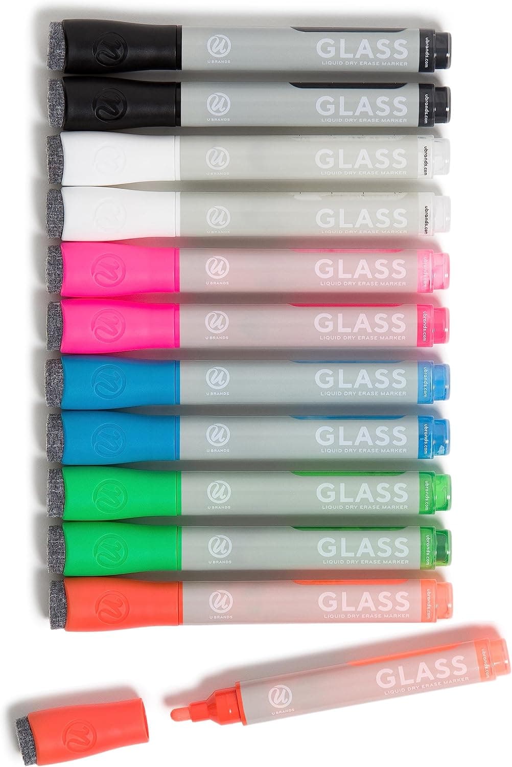 U Brands Bold Tip Liquid Glass Whiteboard Markers with Eraser for Glass Boards, Dry Erase Boards, and Chalk Boards, Assorted Bright Colors, Set of 12 - image 1 of 1