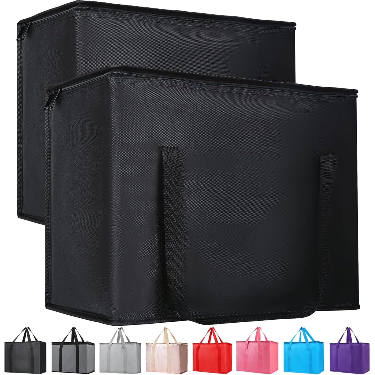 Bodaon 2-Pack Insulated Reusable Grocery Bag with Zippered Top, X-Large Frozen Foods Cold, Cooler Shopping Accessories, Insullated Bags, Black - image 1 of 1