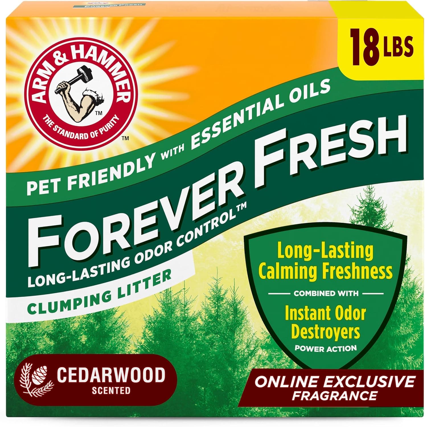 Arm & Hammer Forever Fresh Clumping Cat Litter Cedarwood, MultiCat 18lb, Pet Friendly with Essential Oils - image 1 of 1