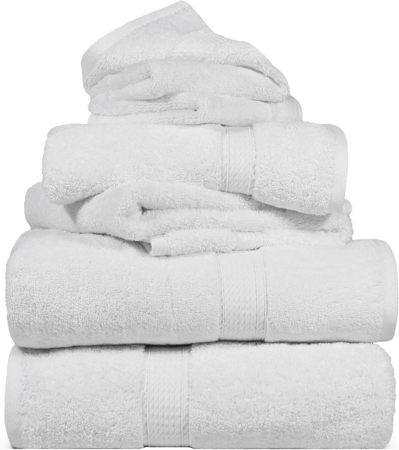 Superior Egyptian Cotton Pile 6 Piece Towel Set, Includes 2 Bath, 2 Hand, 2 Face Towels/Washcloths, Ultra Soft Luxury Towels, Thick Plush Essentials, Guest Bath, Spa, Hotel Bathroom, White - image 1 of 1