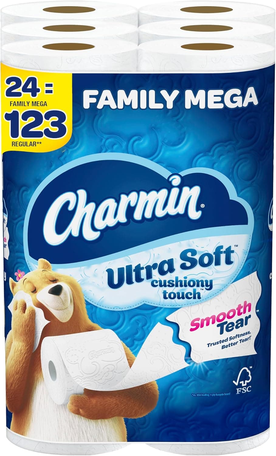 Charmin Ultra Soft Cushiony Touch Toilet Paper, 24 Family Mega Rolls = 123 Regular Rolls - image 1 of 1