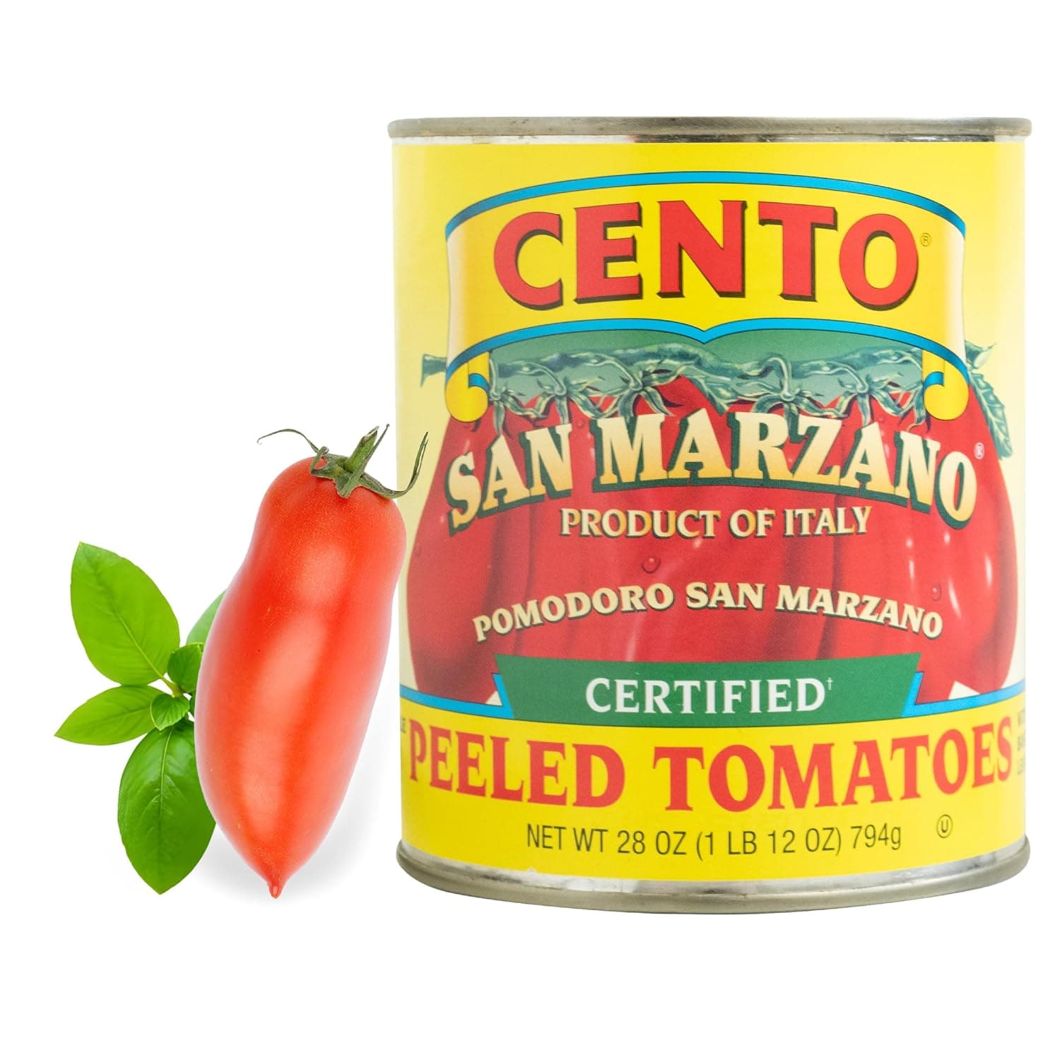 Cento Certified San Marzano Whole Peeled Tomatoes, 28 Oz, Canned Plum Tomatoes in Thick Puree with Basil, Grown and Processed in Italy - image 1 of 1
