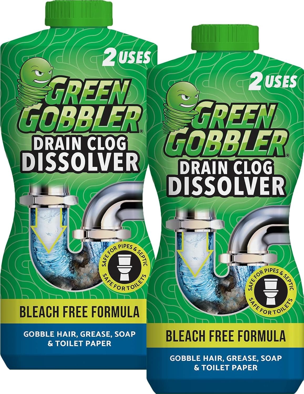 Green Gobbler Liquid Hair Drain Clog Remover & Cleaner, For Toilets, Sinks, Tubs - Septic Safe, 2 Pack - image 1 of 1