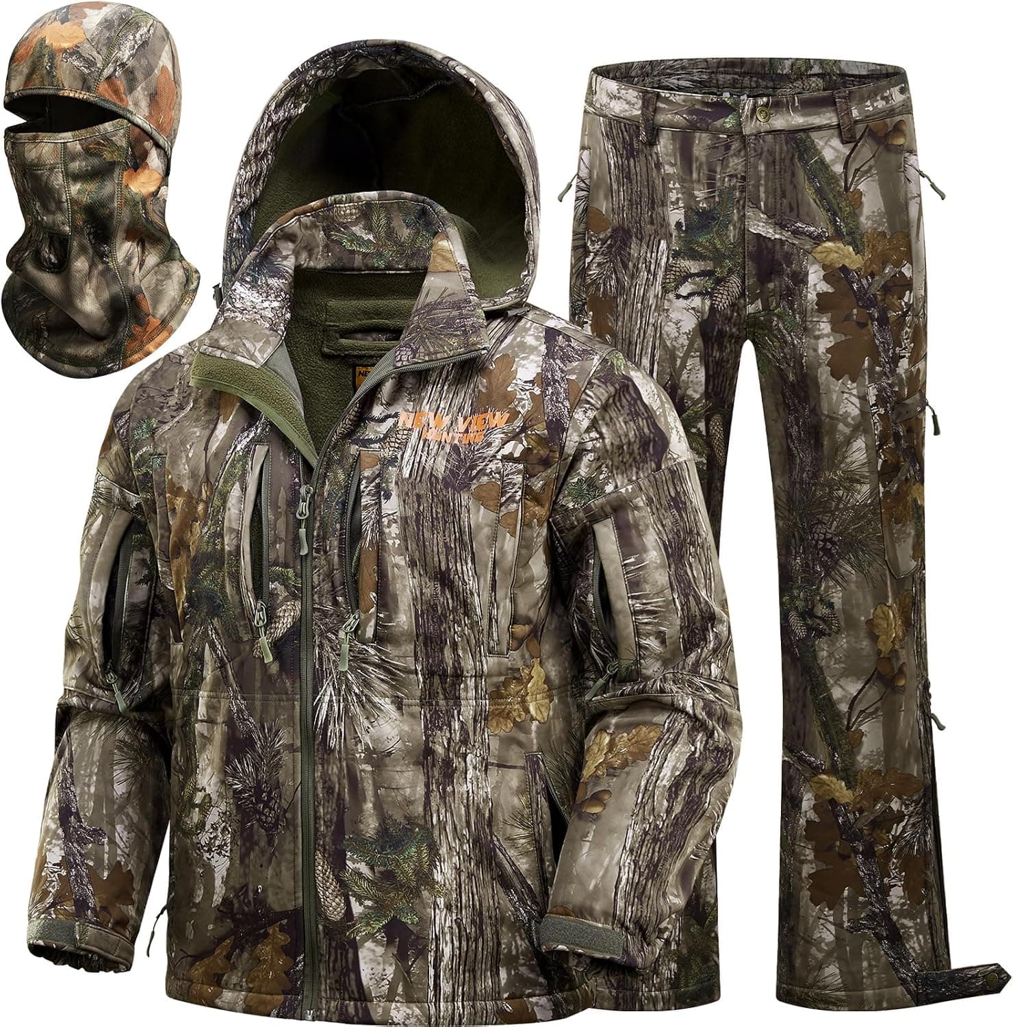 NEW VIEW Camo Hunting Clothes for Men, Quiet Warm Fleece Lining, Cold Weather Deer Hunting Jacket and Pants with Face Mask - image 1 of 1