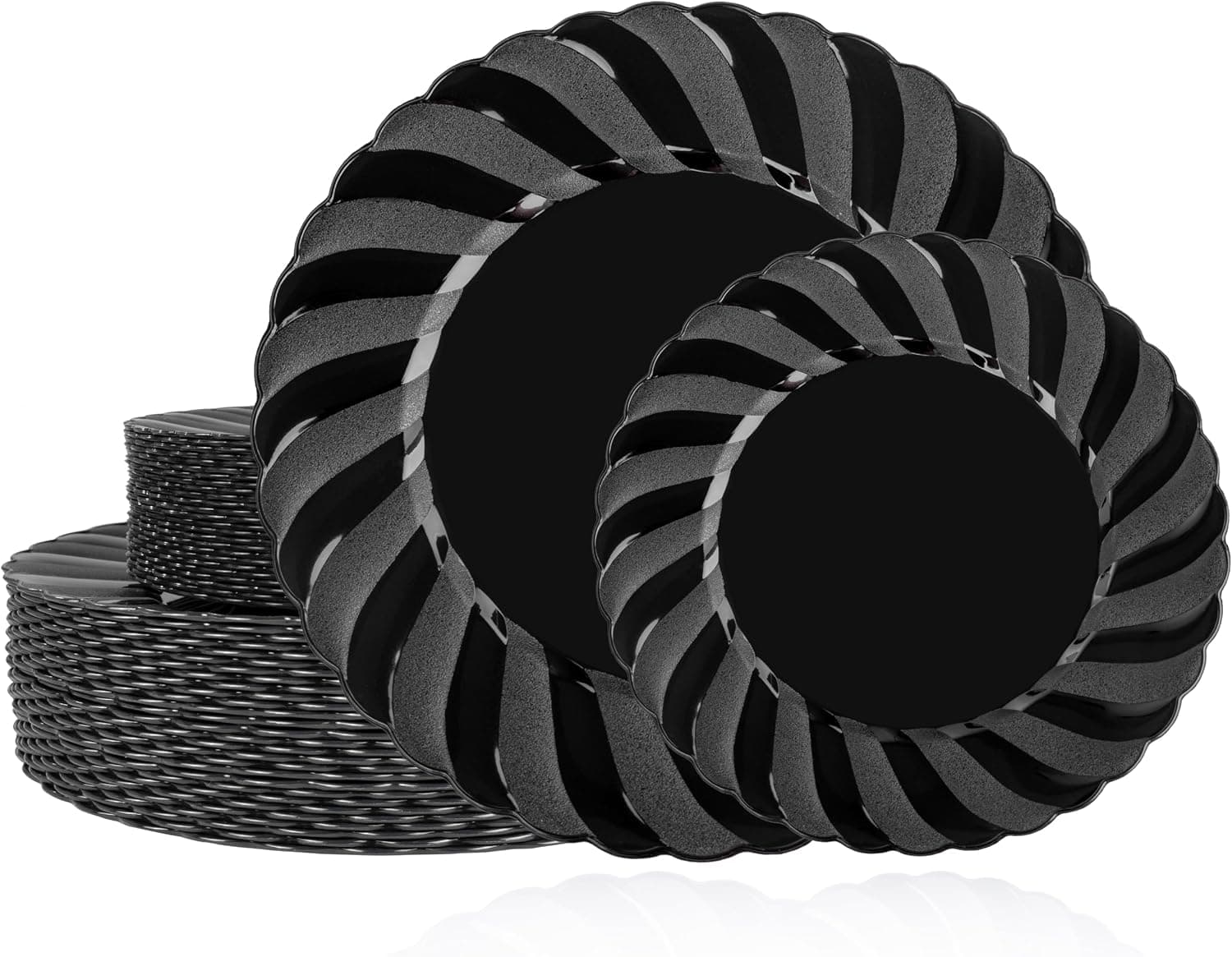 U-QE 60 Pcs Black Plastic Plates for Party – Scalloped Plastic Plates Heavy Duty – Include 30 10.25" Dinner & 30 7.25" Dessert Plate - Perfect for Halloween, Weddings & Birthdays - image 1 of 1