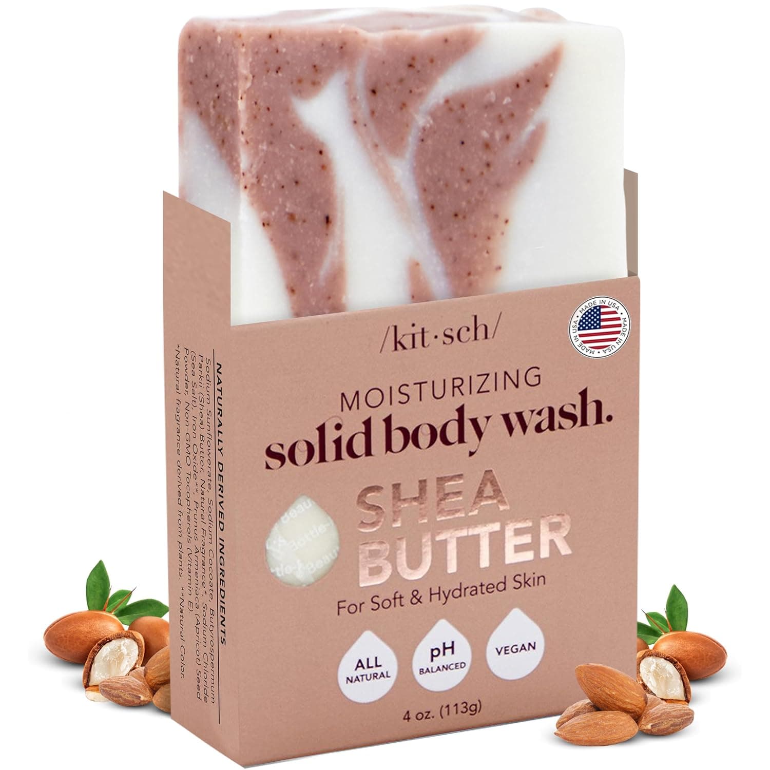 Kitsch Shea Butter Exfoliating Body Wash Bar – Moisturizing Bar Soap & Gentle Soap Bar with Plant-Based Exfoliants – Hydrates, Softens & Soothes Skin –Paraben, Silicone & Sulfate-Free - 4 oz - image 1 of 1