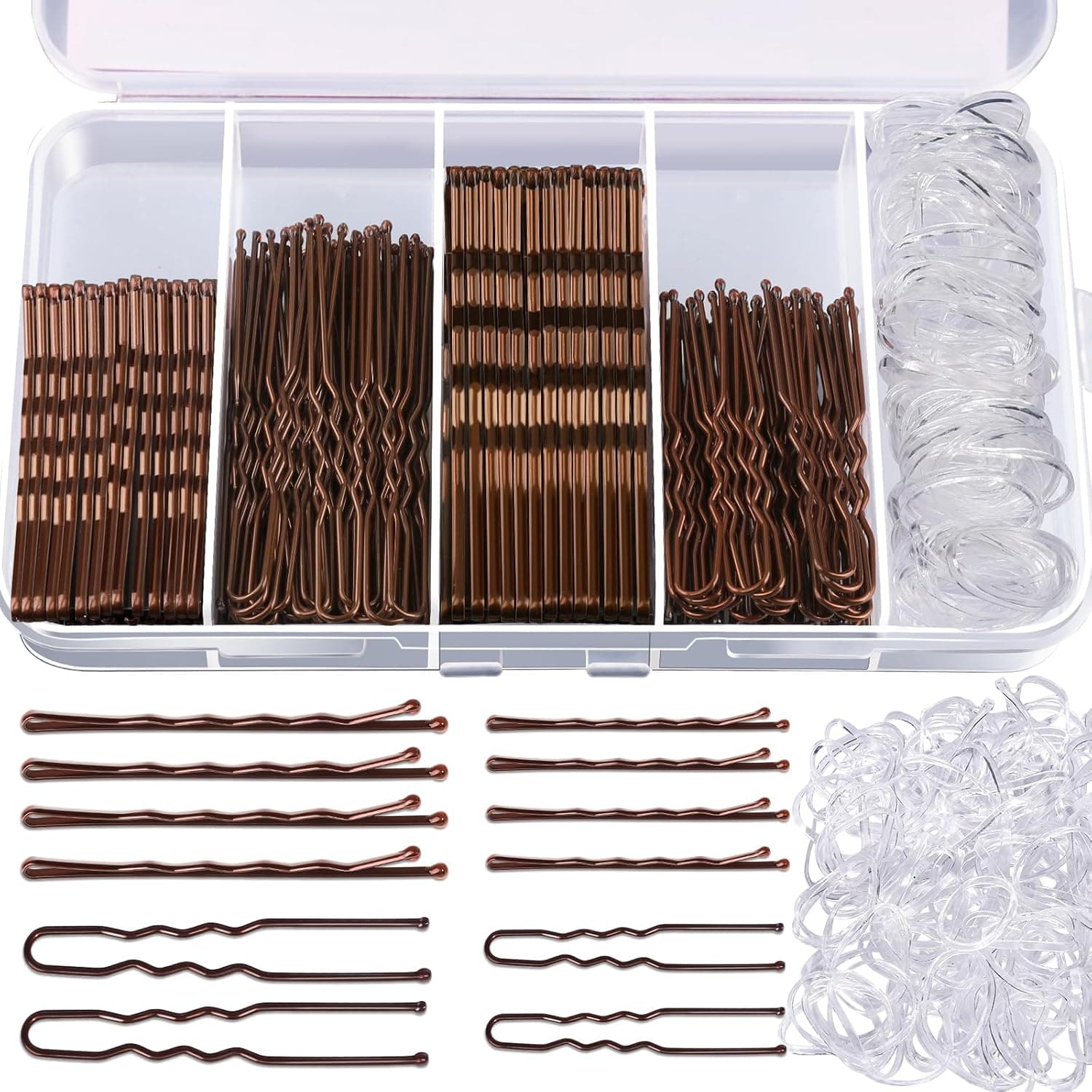 Teenitor 300pcs Bobby Pins Hair Pins Kit, 100 Hair Pin for Women 100 Bobby Pins Brown and 100 Hair Bands, Hair Pins for Buns 2inch 2.36inch 2.75inch - image 1 of 1