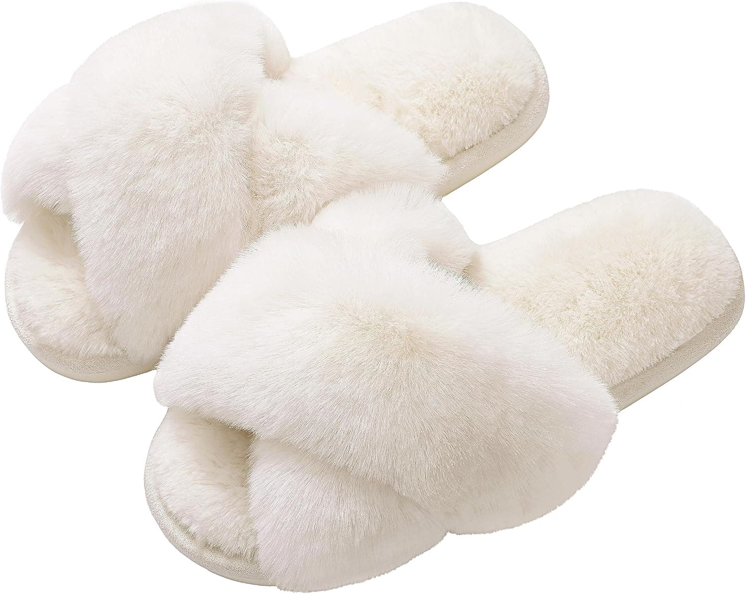 Evshine Women's Fuzzy Slippers Cross Band Memory Foam House Slippers Open Toe - image 1 of 1