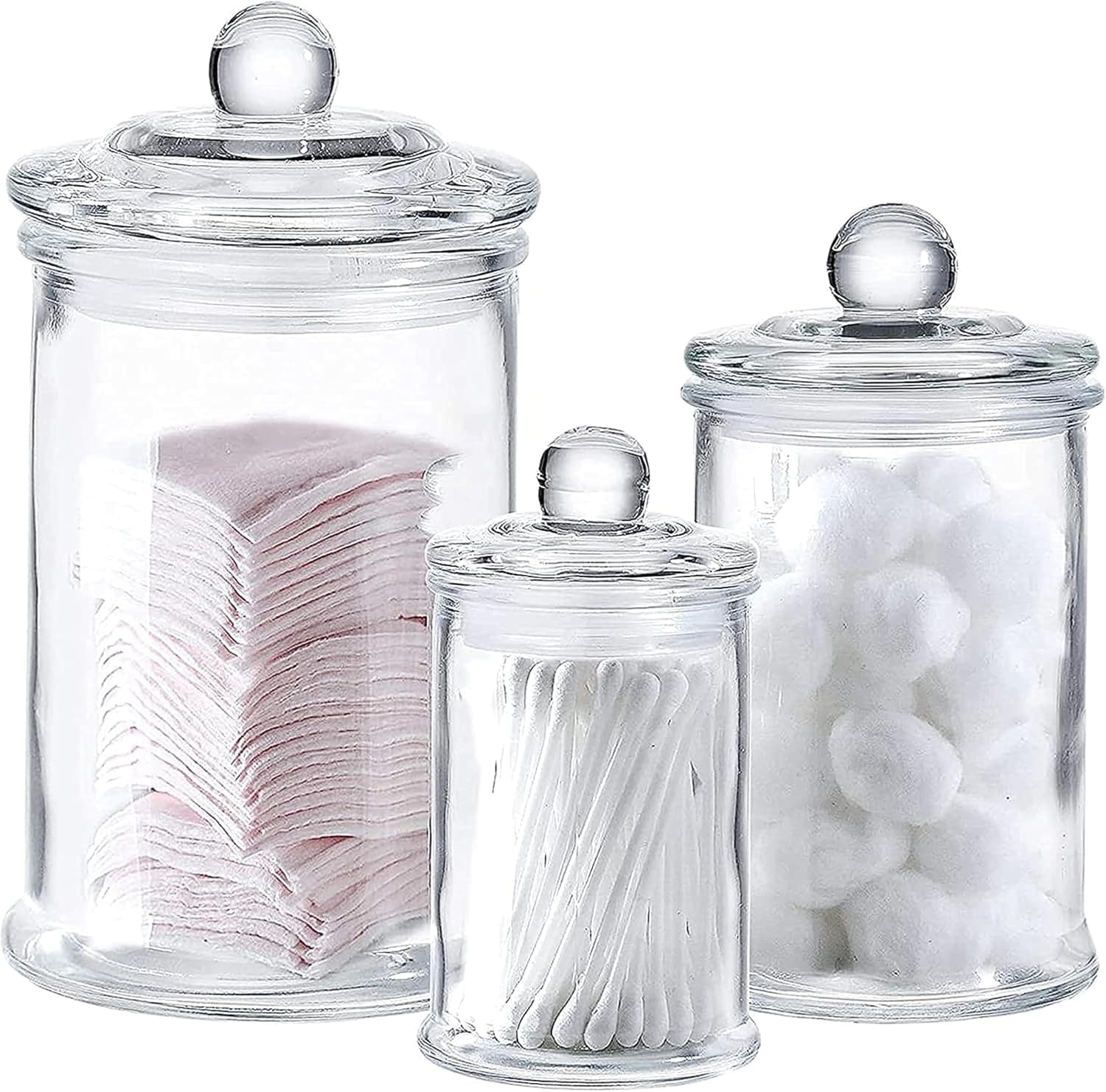 Whole Housewares - Set of 3 Bathroom Canisters - Storage Container Jars - Premium Glass Apothecary Jars with Lids - Small Glass Jar for Kitchen or Bathroom Storage - Decorative Crystal Containers - image 1 of 1
