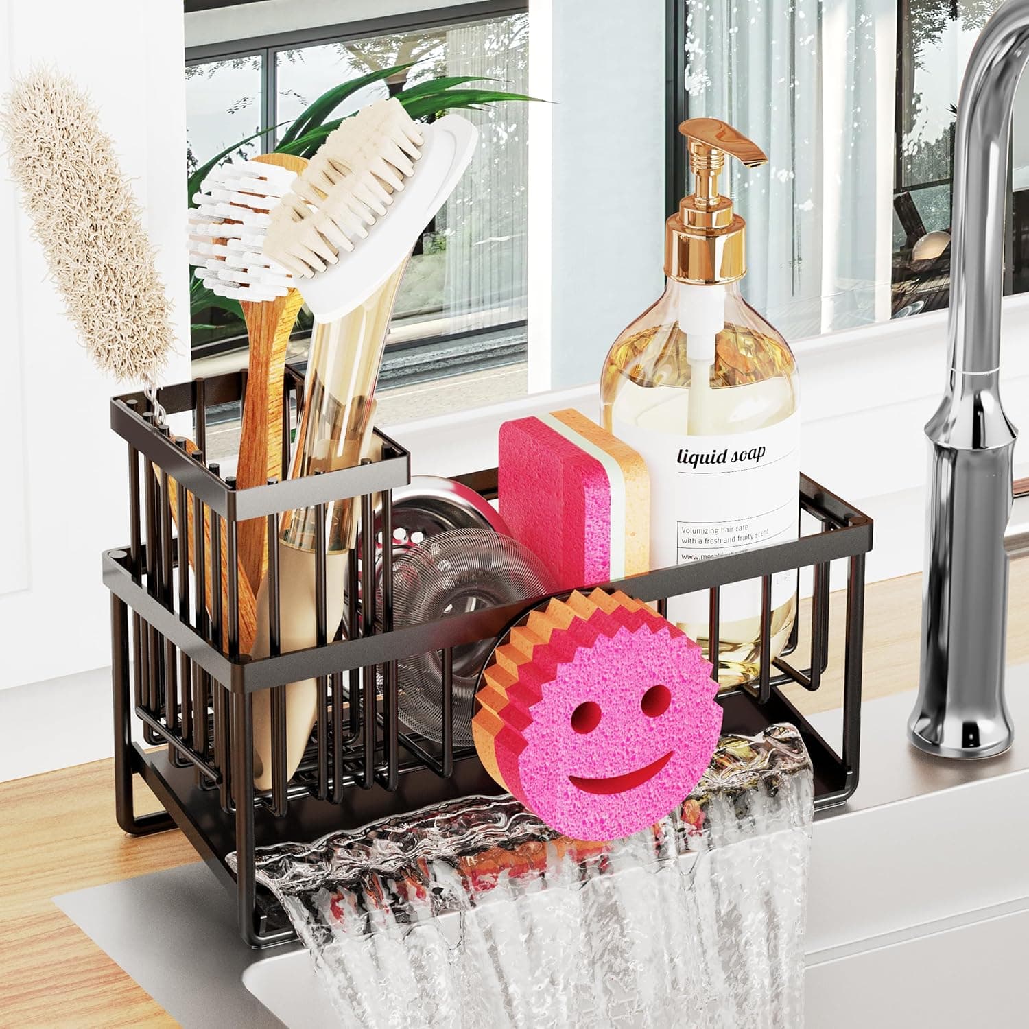 Sponge Holder for Kitchen Sink,Smiley Face Sink Caddy with Removable Brush Holder,Self-Draining Sponge Caddy for Soap,Dish Brush,Scrubber,Kitchen Essentials and Gadgets - image 1 of 1