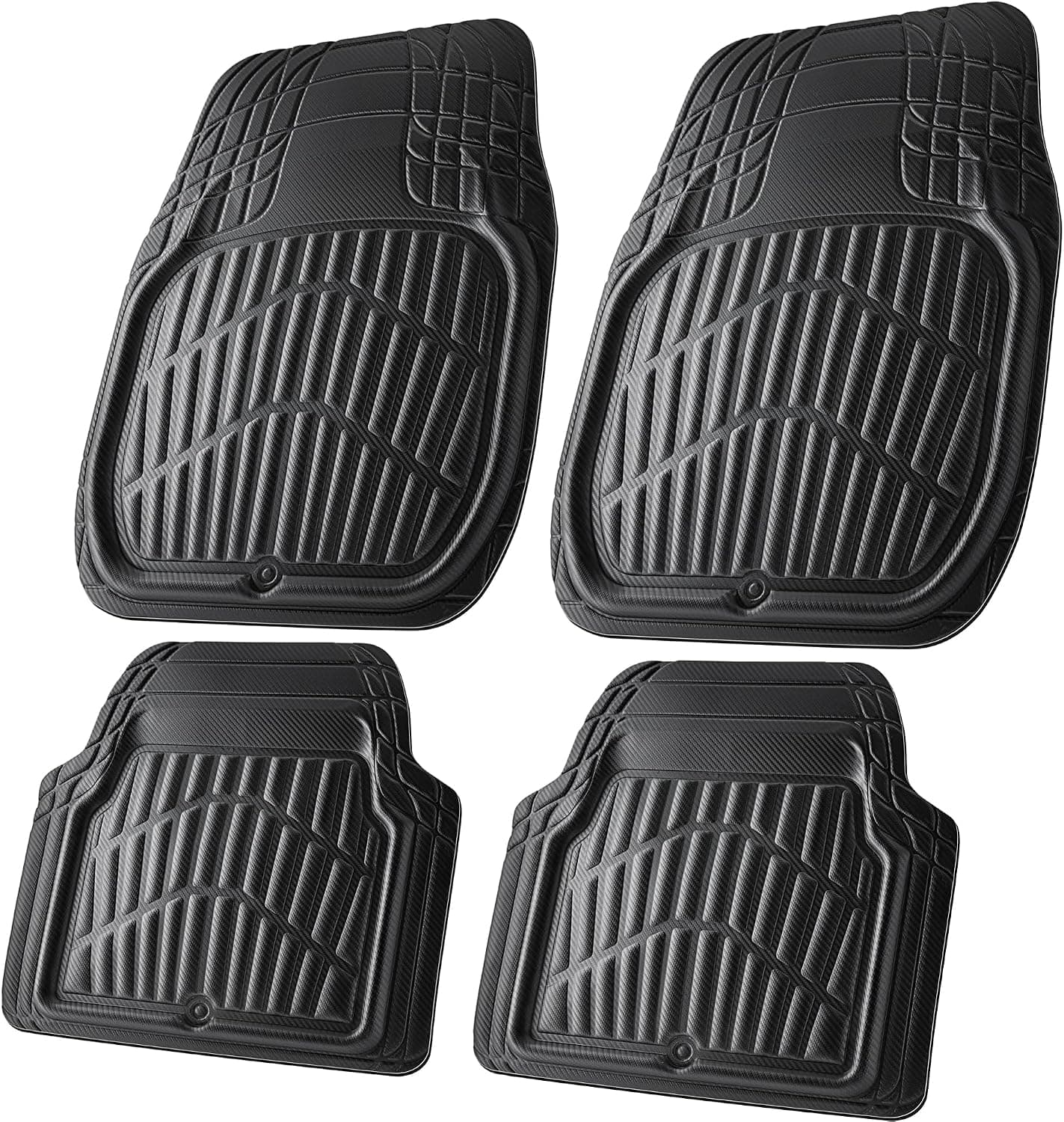CAR PASS Carbon Fiber Leather Car Floor Mats -3D Waterproof All Weather, Universal Trim to Fit & Anti-Slip Burr Bottom Safety & Light Easy Clean Install for SUV Truck Auto Sedan Van(Black) - image 1 of 1