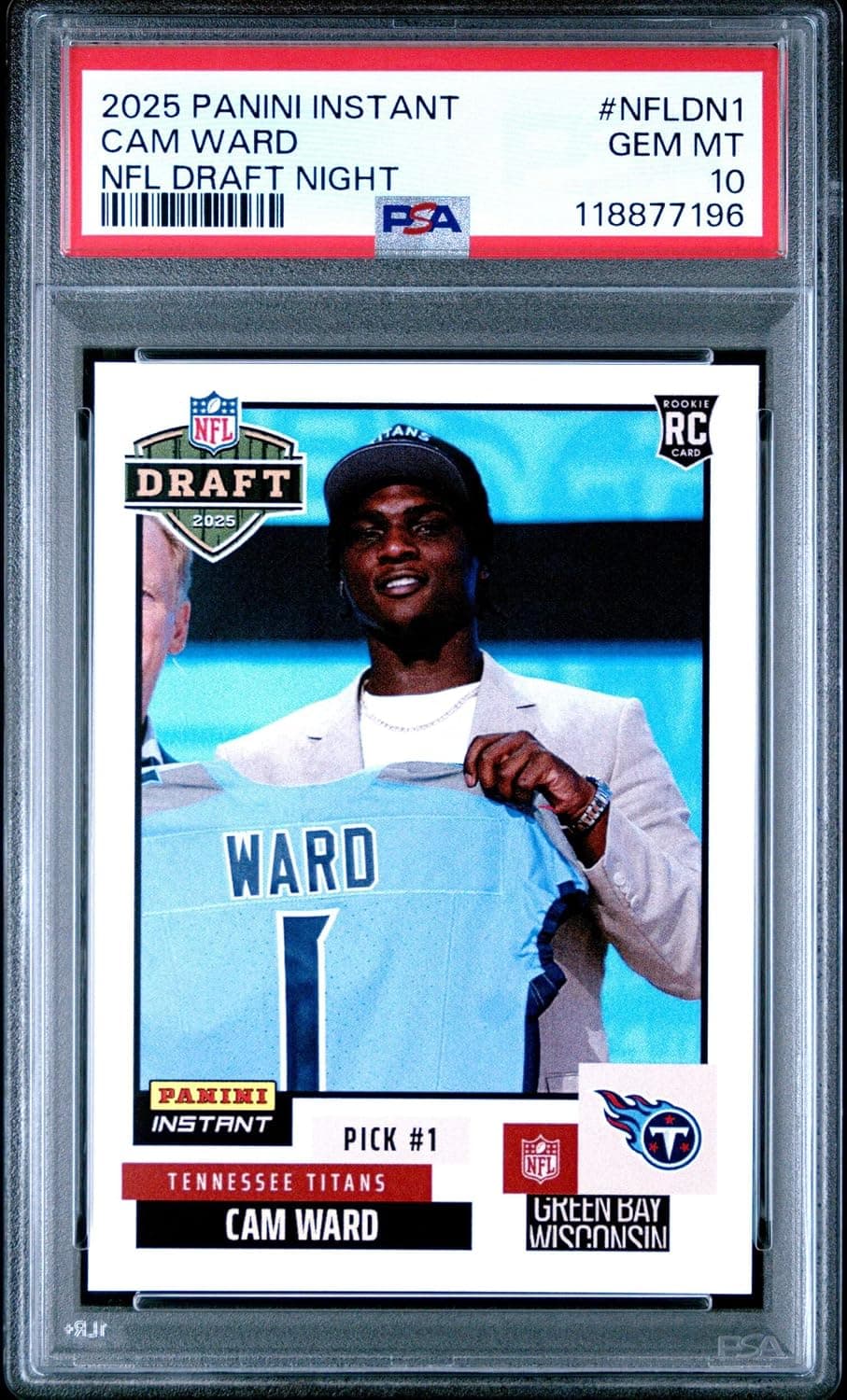 Graded 2025 Panini Instant Cam Ward #NFLDN1 NFL Draft Night Rookie RC Football Card PSA 10 Gem Mint - image 1 of 1