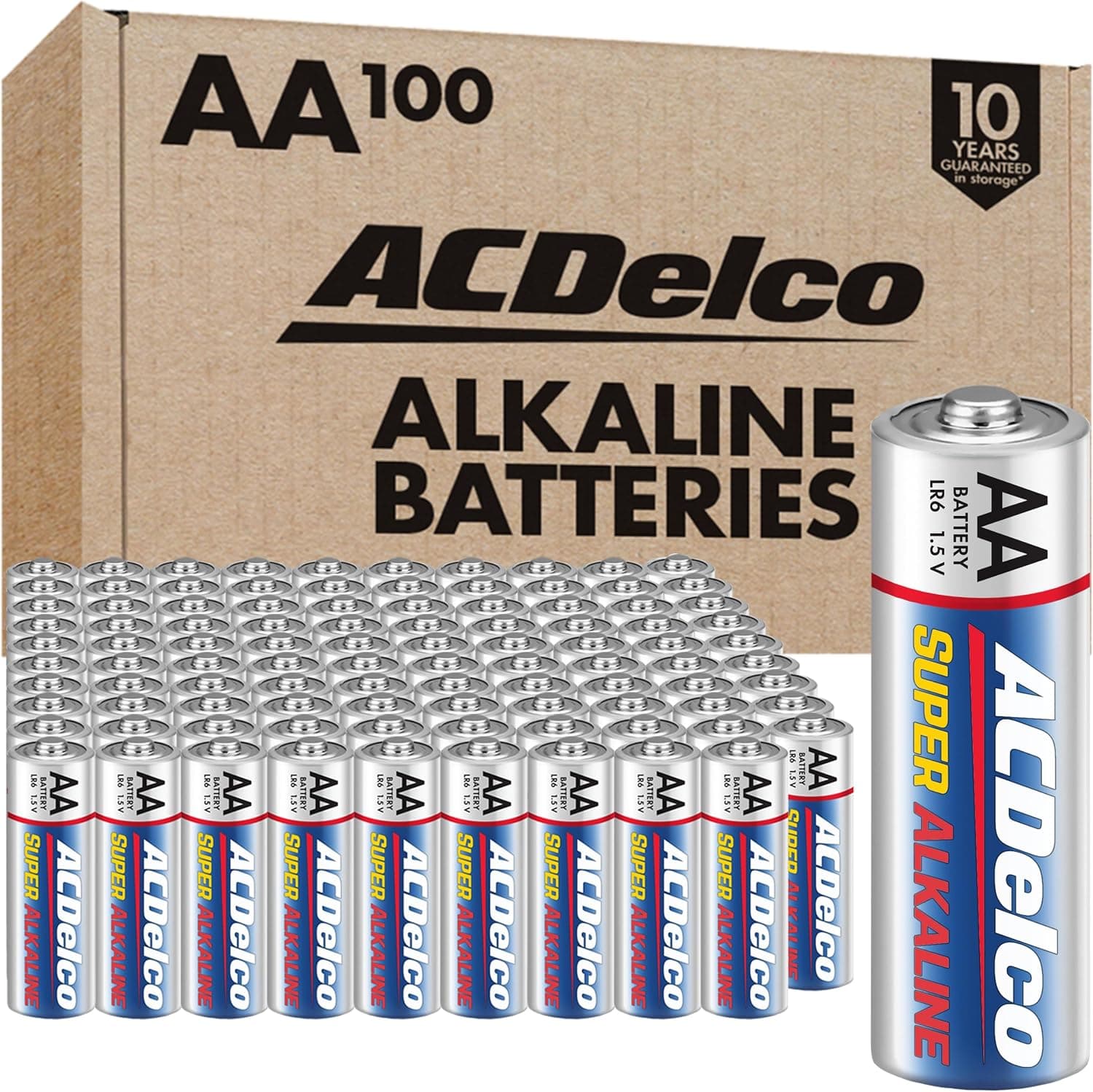 ACDelco 100-Count AA Batteries, Maximum Power Super Alkaline Battery, 10-Year Shelf Life, Reclosable Packaging - image 1 of 1