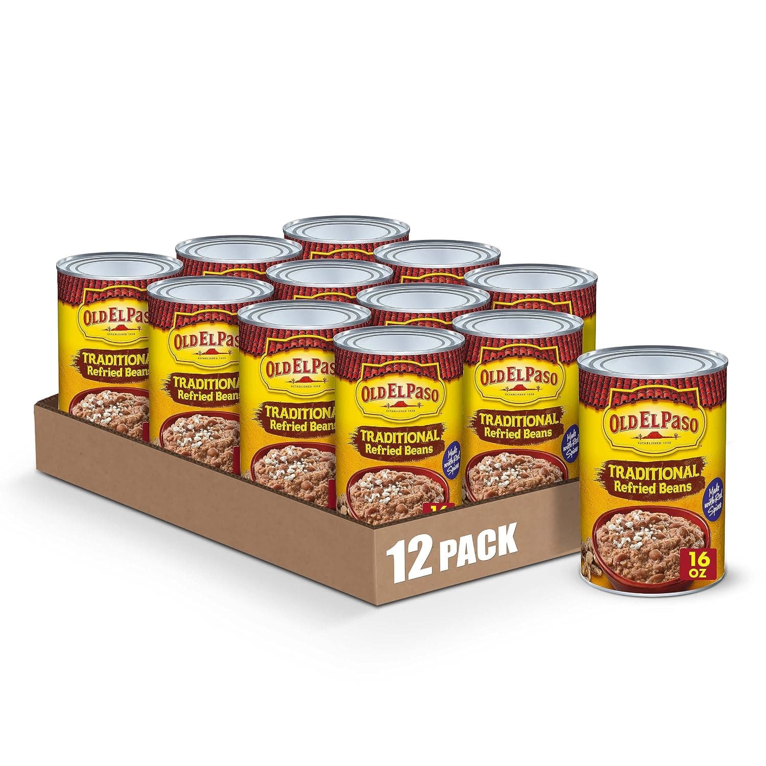 Old El Paso Traditional Canned Refried Beans, 1 Can, 16 oz (Pack of 12) - image 1 of 1