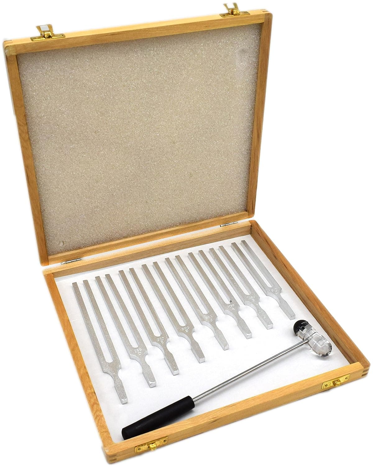 Eisco - Scientific Pitch Tuning Fork Set, 8 Forks (C4=256Hz), Includes Mallet & Wooden Storage Case, Aluminum, Educational Acoustic Physics Experiments, Sound Wave Demonstrations, Classroom Lab Kit - image 1 of 1