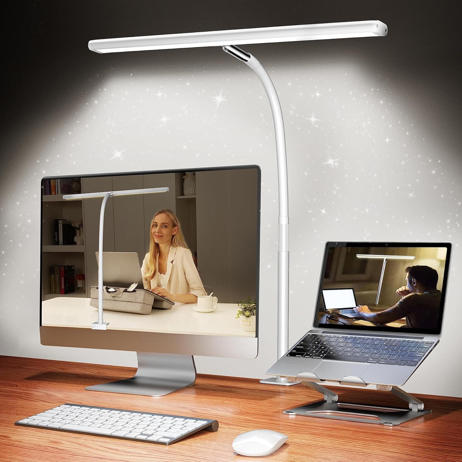 LED Desk Lamp for Office Home, Eye-Caring Desk Light with Stepless Dimming Adjustable Flexible Gooseneck, 10W USB Adapter Desk Lamp with Clamp for Reading, Study, Workbench (White) - image 1 of 1