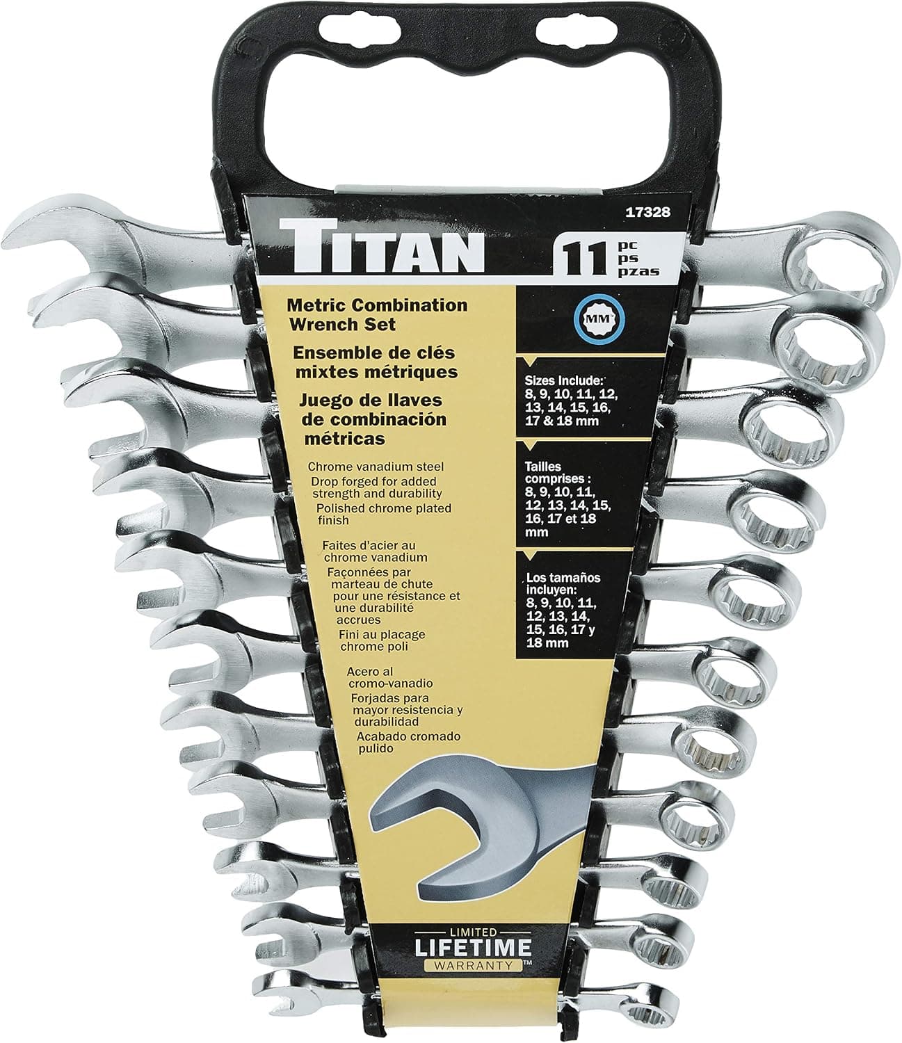 Titan 17328 11-Piece Metric Raised Panel Combination Wrench Set - image 1 of 1